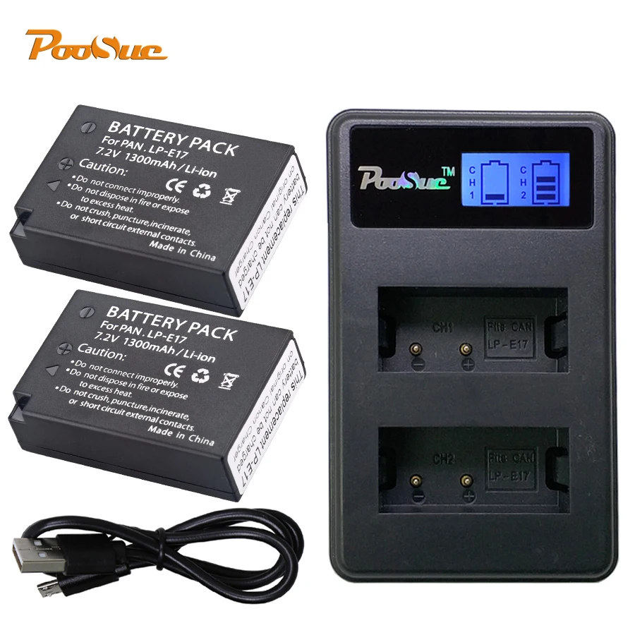 

2x 1300mAh LP-E17 Battery LP E17 Bateria LPE17+Charger LCD Power display For Canon EOS M3 Kiss X8i 8000D 750D 760D T6i T6s