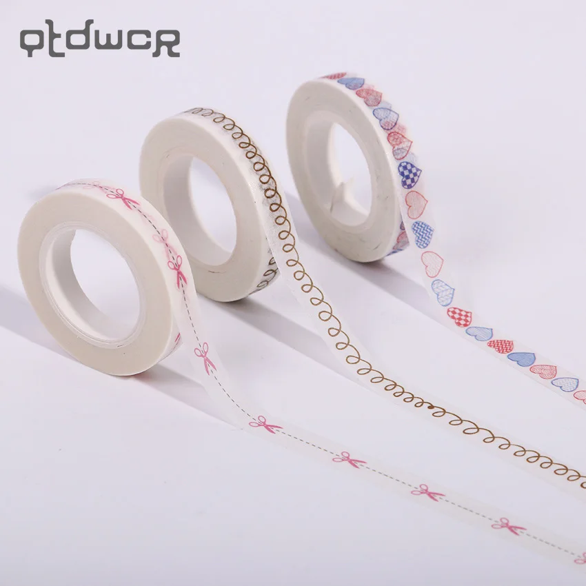 

1PC Small Fresh of Hand Painted Love Heart Parting Line Washi Paper Adhesive Tape Office Stationery Masking Tape