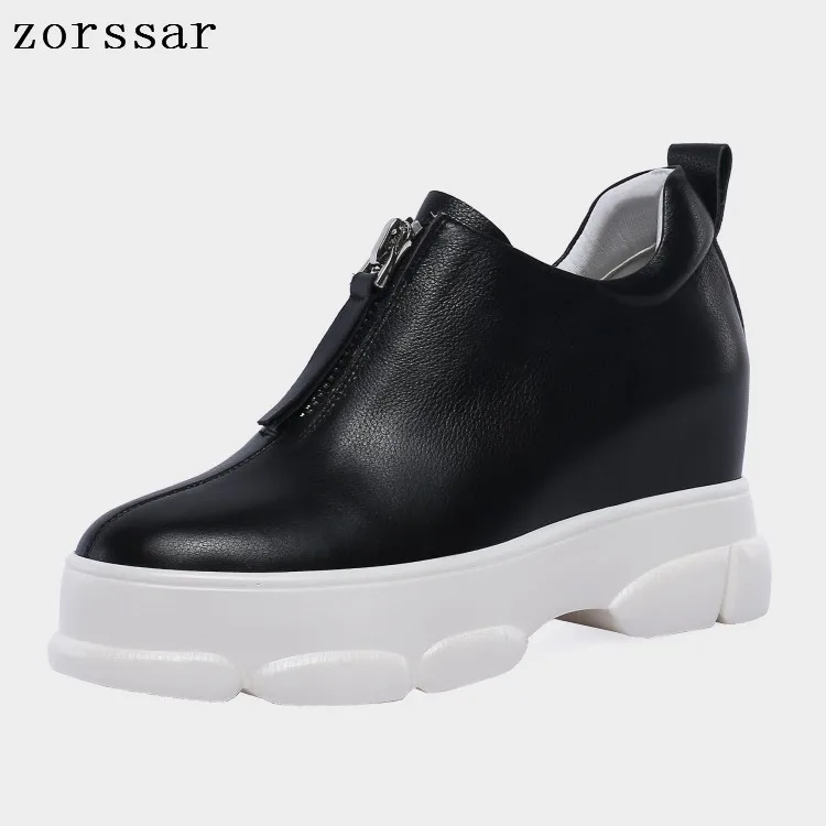 

2019 Women Flats Genuine leather Shoes Slip on Woman Thick bottom Women Flat Platform sneakers Shoes casual creepers moccasins