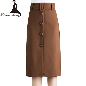 

SHINYMORA 2018 Winter Wool Fashion Long Skirts for Women High Waist Button Skirts Female Elegant OL Warm Skirts with Belt M-4XL