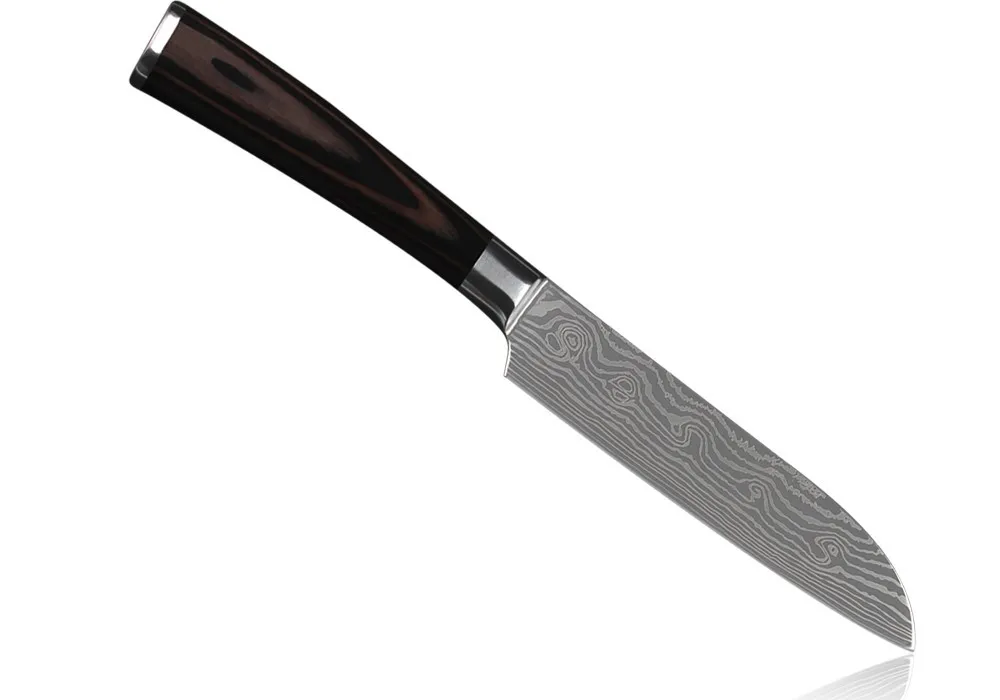 Дизайн, нож santoku для 5 дюймов, кухонный нож 7CR17, кухонные инструменты из нержавеющей стали с деревянной ручкой pakka, кухонные аксессуары