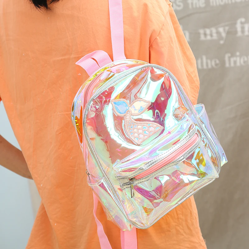  Girl Laser PVC Mermaid Backpack Summer Transparent Waterproof School Bag Large Capacity Holographic - 33025209226