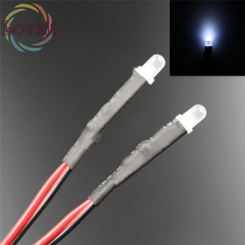 

50X High Quality 3mm Pre-Wired Round top Diffused White LED 12v DC 20cm Emitting Diode For automotive Light DIY Wholesale Retail