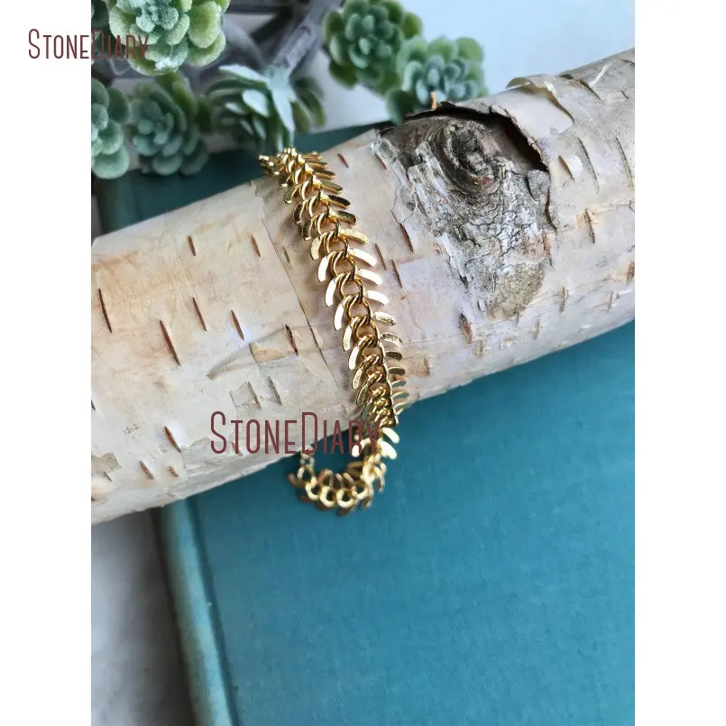 20181205-BM14719-gold fishbone bracelet fish bone arrow bracelet cuff chevron chain bracelet boho bohemian bracelet gift for her layering gold spike bracelet_3