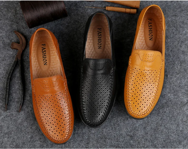 Driver's shoes, man's leather hollowed out.