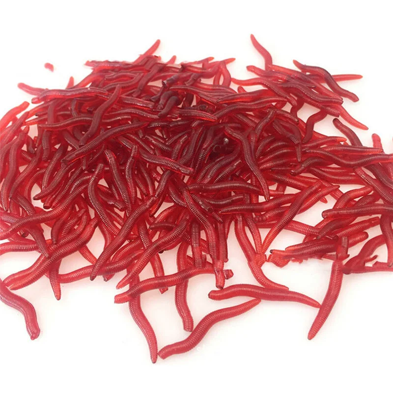 

Hot sale 10Pcs/lot 4cm Fishing Lures Simulation Earthworm red Worms Tackle Soft Bait Lifelike Fishy Connector Smell Lures Red
