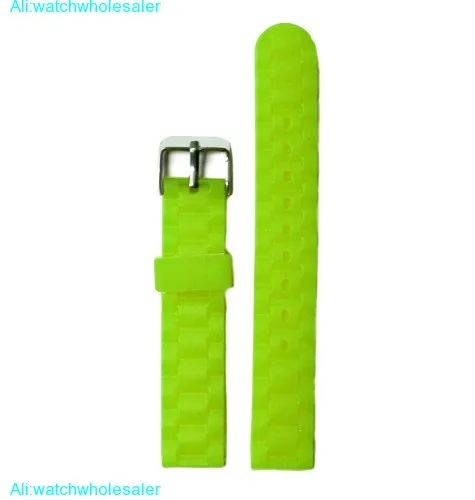 16mm Neon Green Color Silicone Jelly Rubber Unisex Watch Band Straps WB1060G16JB