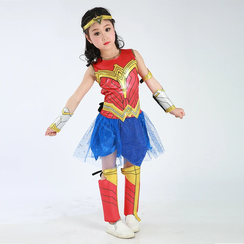 Костюм принцессы Дианы для костюмированной вечеринки для девочек Детская рубашка «Dawn Of Justice» ободок для волос в стиле Чудо-Женщина Супергерой карнавальный костюм