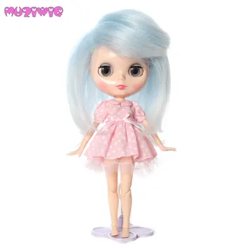 

MUZIWIG Heat Resistant Synthetic Light Blue and White Mix Ombre Fluffy Doll Wig hair for Bly the Dolls Wigs Accessories