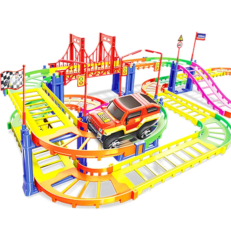 DIY Electric Racing Rail Car Double Layer Train Track Model Railway