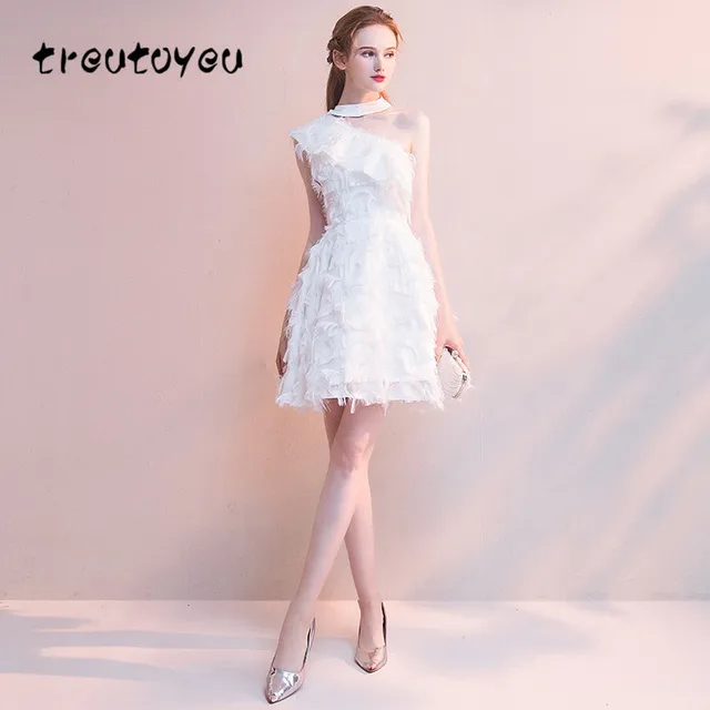 One Shoulder Feather Dress