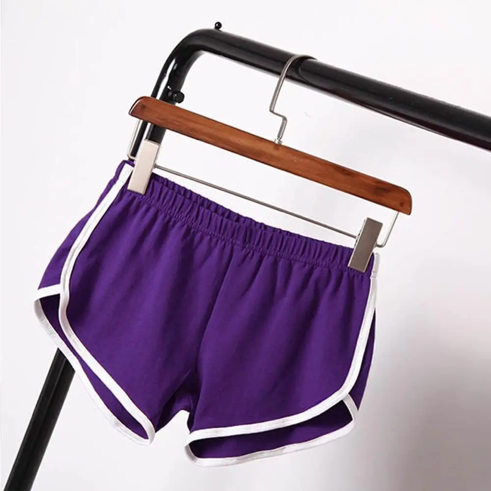 Летние женские повседневные шорты, удобные разноцветные дышащие шорты с эластичной резинкой на талии, размеры s/m/l/XL/XXL/XXXL - Цвет: Фиолетовый