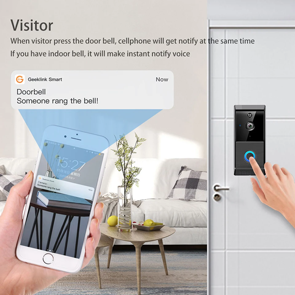 Geeklink беспроводной умный видео дверной IP WiFi дверной Звонок камера приложение управление Pir Обнаружение движения Ночное видео для умного дома