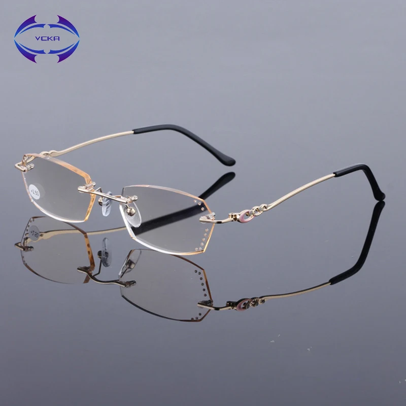 

Women's High Quality Diamond Cutting Metal Rimless Glass Lenses Reading Glasses Female Eyewear 1.0 1.5 2.0 2.5 3.0