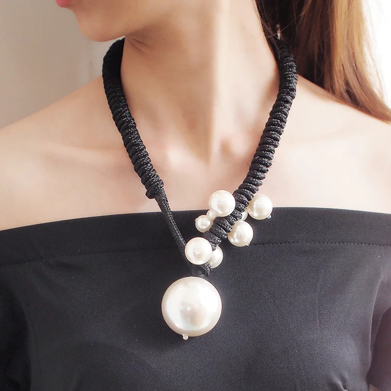 MANILAI Big Imitation Pearl Pendant Necklaces For Women Thick Rope Adjustable Statement Chokers Necklaces Jewelry 2019