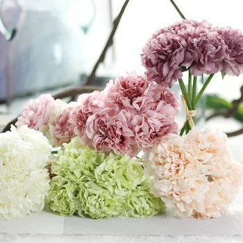 5 Heads Artificial Flowers Peony Bouquet Silk Flowers Bridal Bouquet Fall Vivid Fake Flowers For Wedding Home Autumn Decoration