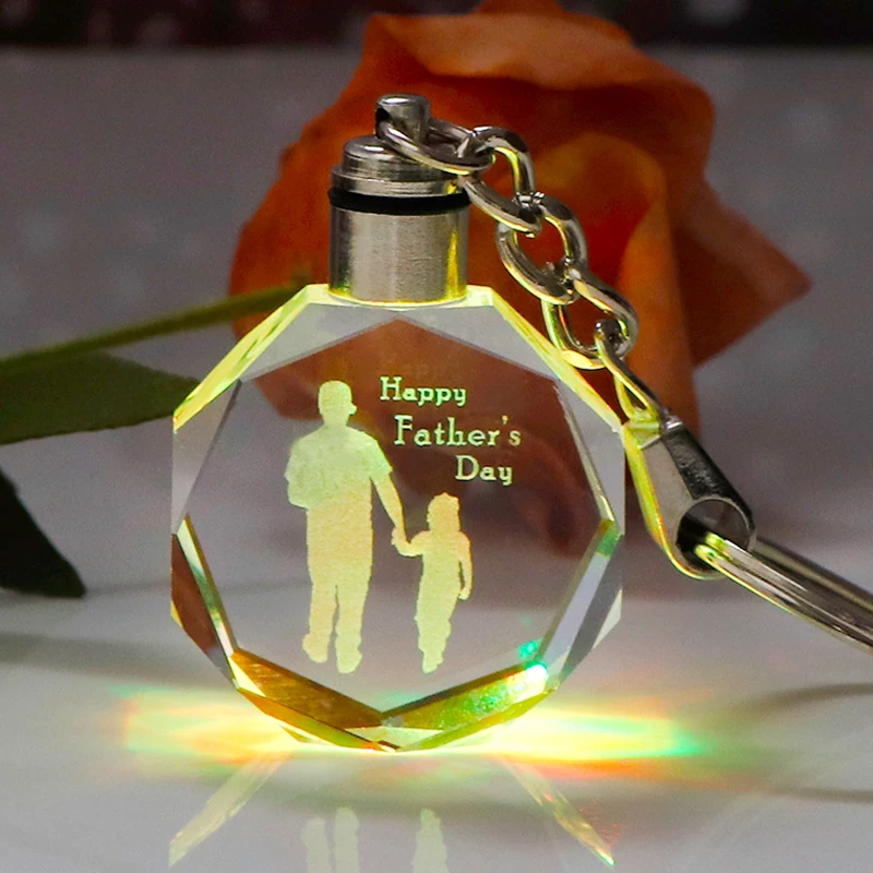 

Crystal Father's Day Gift Keychain Laser Engraved Glass Key Ring Present for Dad Colorful LED Souvenir Gift for Father