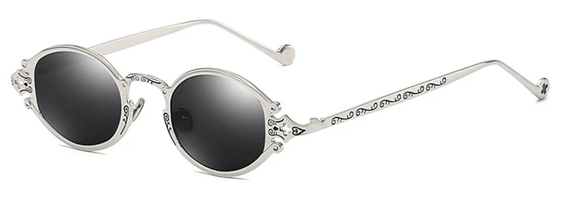 SHAUNA Ins Популярные готические маленькие овальные панк Солнцезащитные очки мужские ретро металлические стимпанк Солнцезащитные очки для женщин - Цвет линз: Silver Black