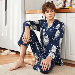 Мужской пижамный комплект весна-лето с длинным рукавом с принтом животных длинные брюки плюс размер 2019 новый весенний домашний костюм