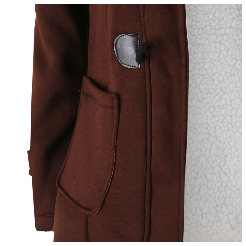 Женский модный плащ, осенняя толстая подкладка, зимняя куртка, пальто, женское повседневное длинное пальто с капюшоном, на молнии, с роговыми пуговицами, верхняя одежда