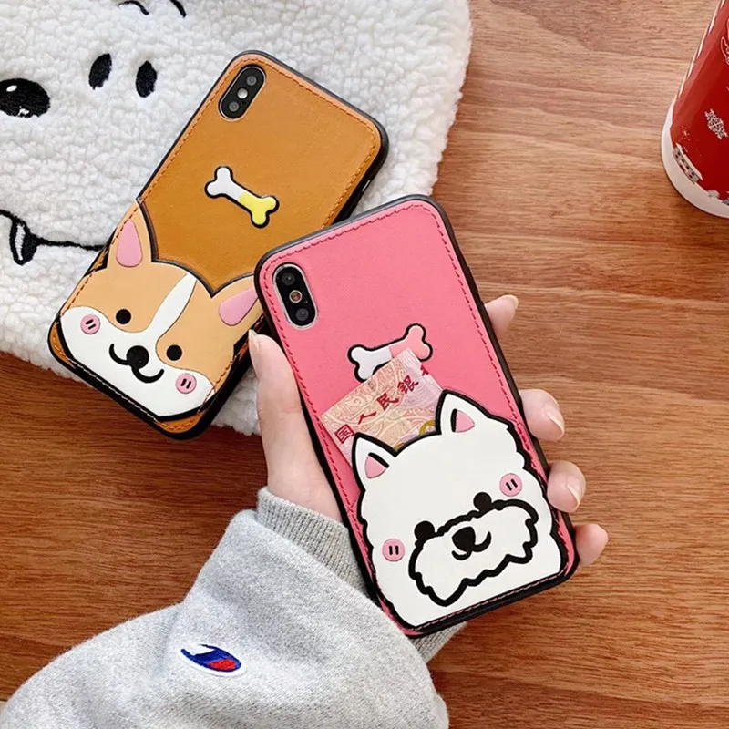 Cute Card Leather Pink Keji Dog Phone Case for iphone Xs max XS XR X Yellow Anti-fall 6 6s 7 8 Plus Protective Cover |