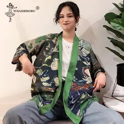 Традиционное японское кимоно кардиган юката Женские кимоно блузки Harajuku кимоно в винтажном стиле Kawaii кардиган тонкая летняя блуза