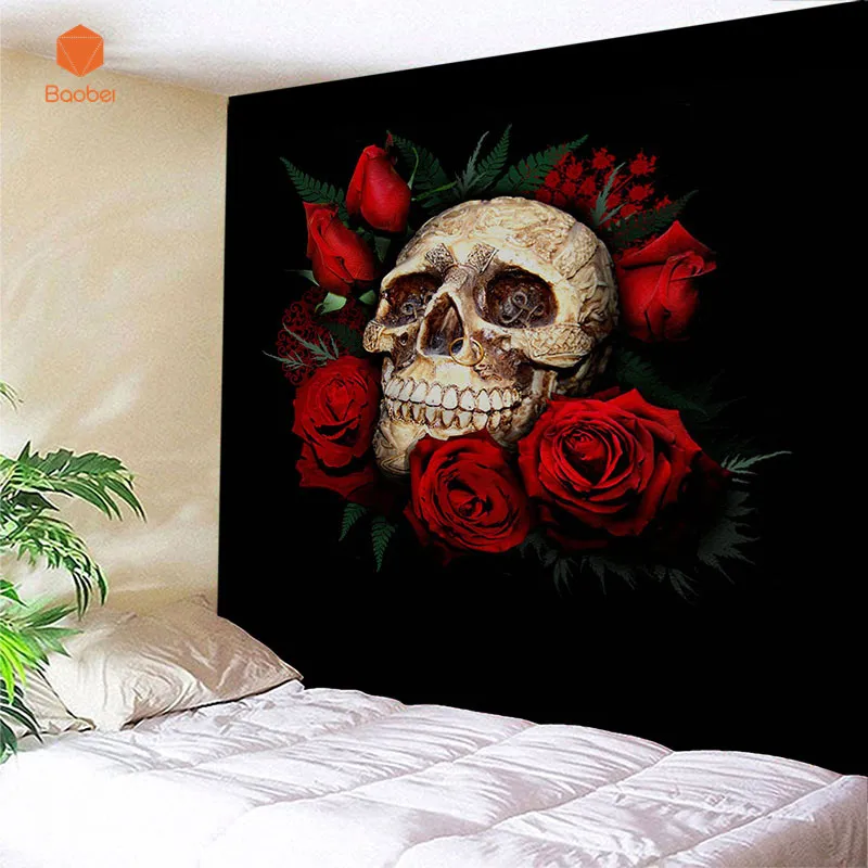 

3D Skull Flowers Wall Hanging Tapestry Bedspread Beach Towel Home Room Wall Art Decor Tapestries Boho Bedspread Yoga Mat