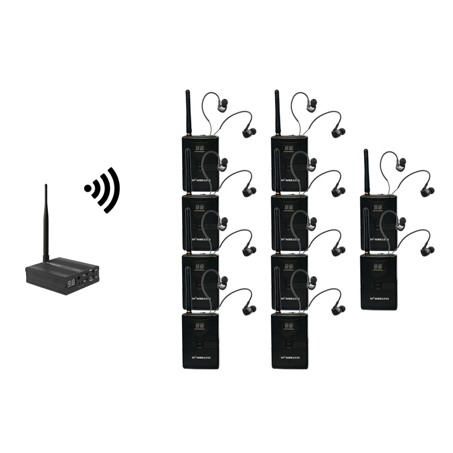 TP беспроводной монитор в ухо система 2,4 ГГц Профессиональный цифровой беспроводной в ухо монитор сцена В Ухо Аудио система наушник сцена - Цвет: 1Tx and 10 receivers