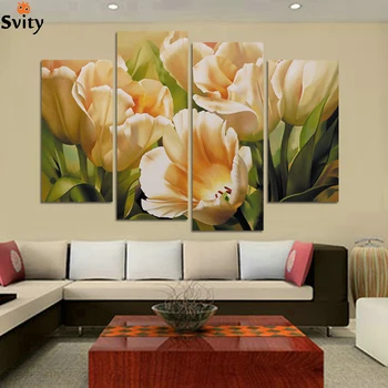 

4 Panel oil painting tulip flower Paintings print On Canvas decoration wall pictures for living room pictures no frame H109