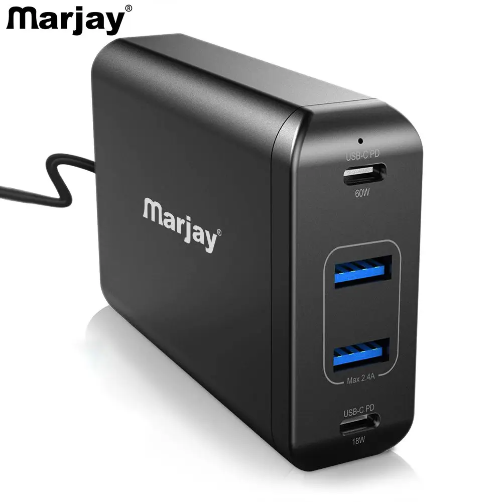 

Marjay USB C PD charger Dual USB-C PD 4-port desktop charger 60W power output compatible For iPhone MacBook Pro Nintendo Switch