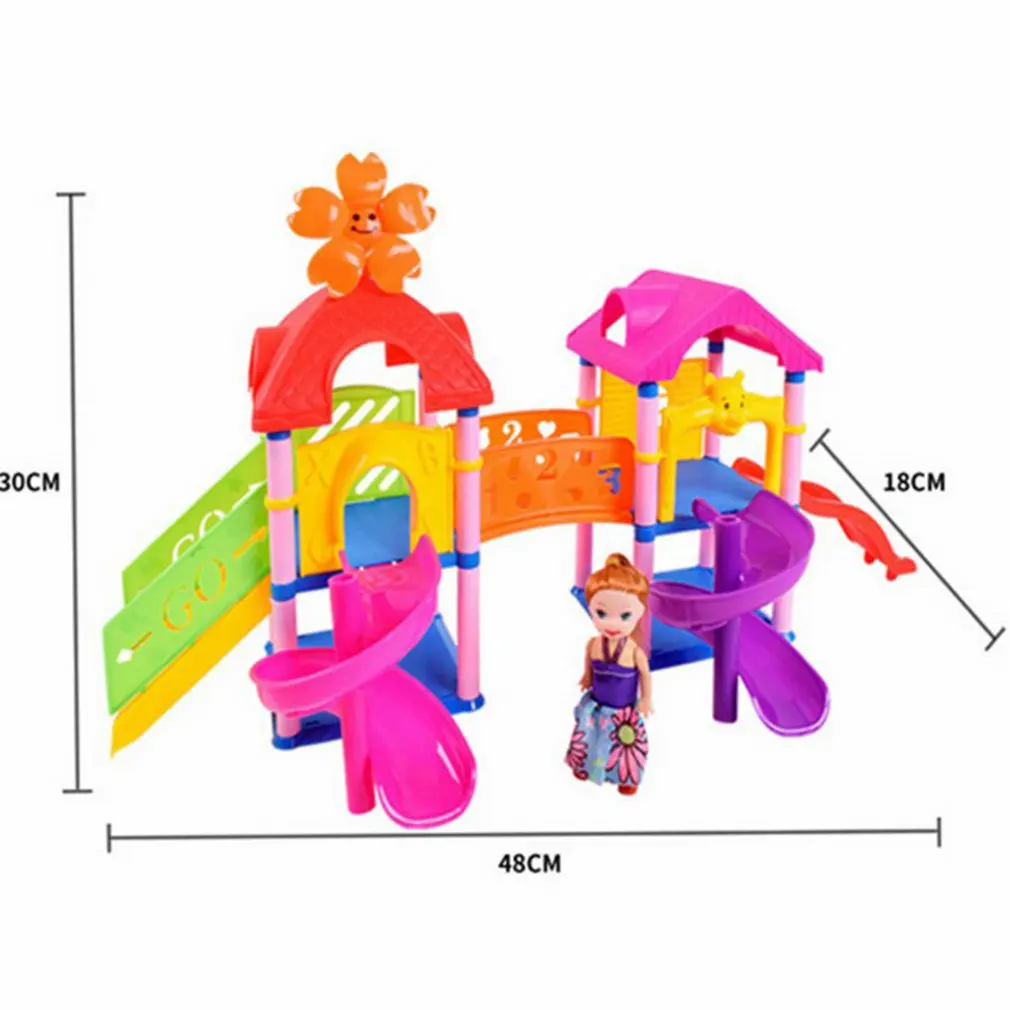 Цвет моделирования строительные блоки парк развлечений слайд-лестница Головоломки блоки с милой девочкой кукла, образовательные игрушки для детей