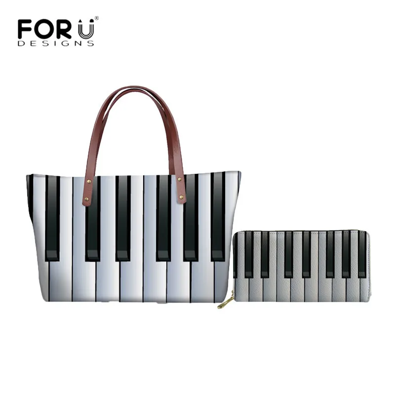 FORUDESIGNS حمل حقائب كتف المرأة لوحة مفاتيح البيانو 3D طباعة حقائب الموسيقى ملاحظة عاشق الفاخرة الأعلى مقبض حقيبة مع محفظة جلدية