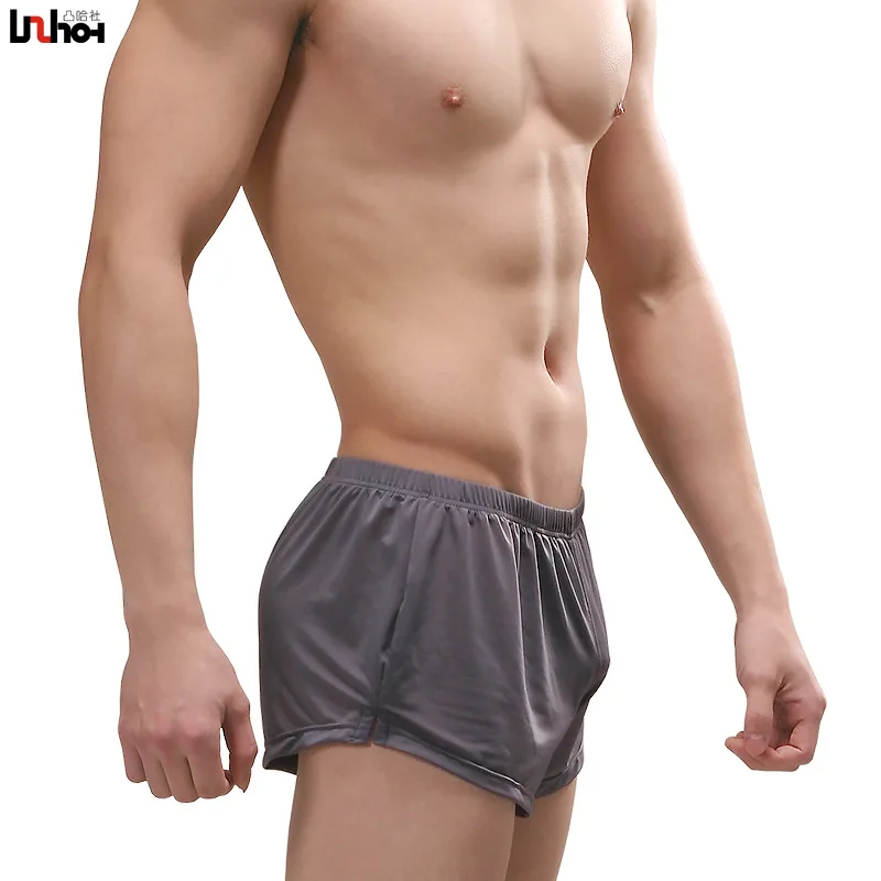 Пикантные Для мужчин нижнее белье трусы боксеры из Ice Silk шорты Cueca твердый