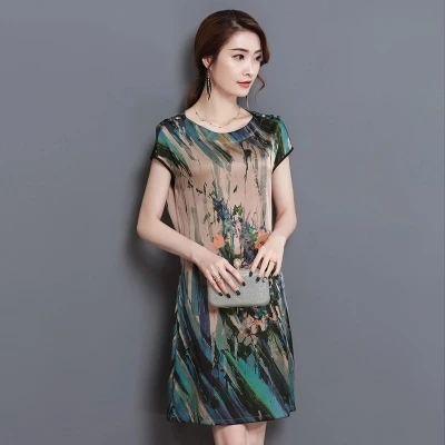 Платья большого размера из натурального шелка летнее женское Ретро роскошное Длинное свободное платье размера плюс с цветочным принтом из натурального шелка L-4XL A362 - Цвет: as pic