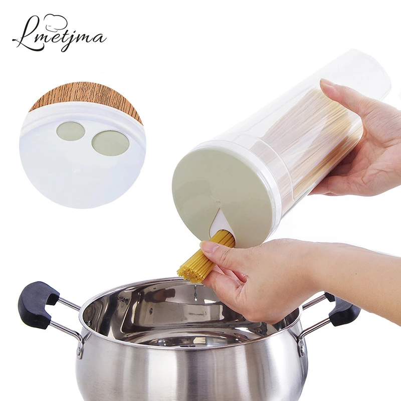

LMETJMA Noodle Box PP Grain Storage Container Rice Box Cereal Bean Container Sealed Spaghetti Box with Measuring Hole KC0509-1