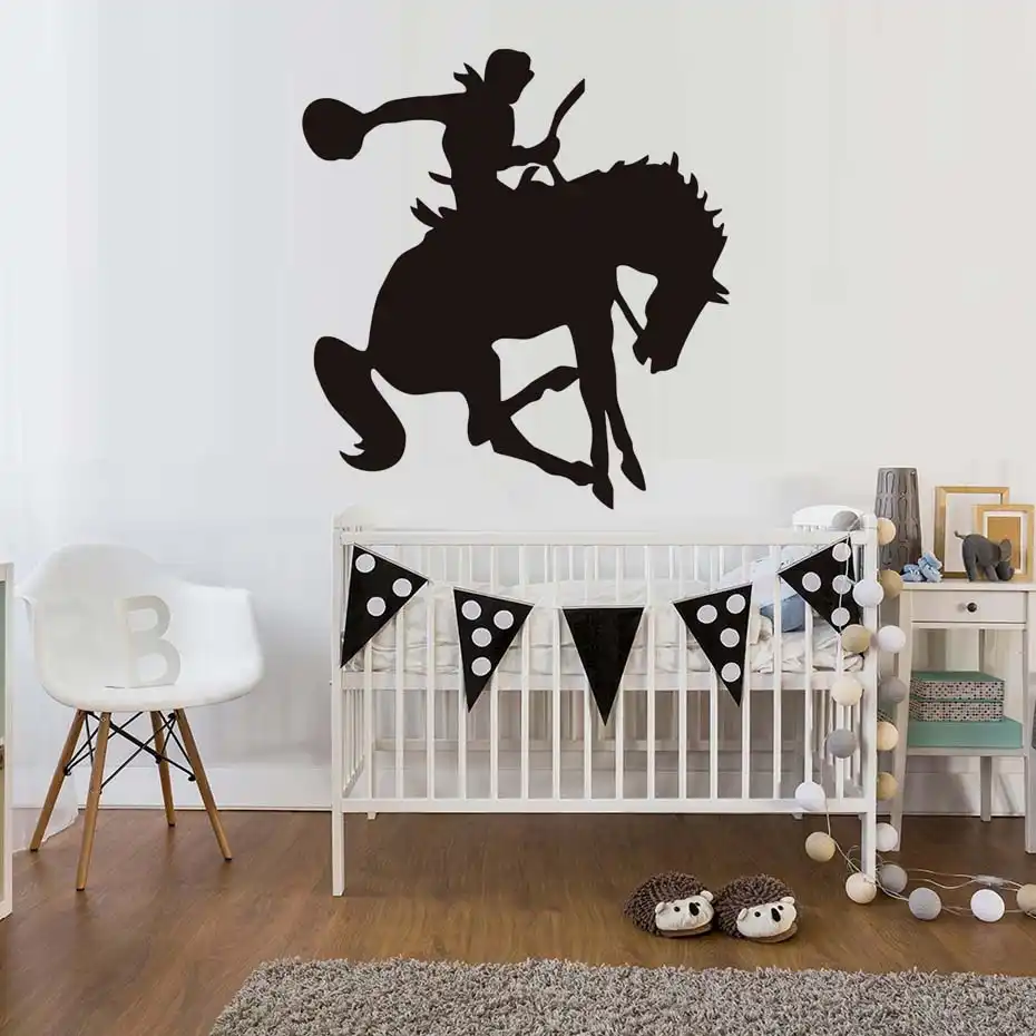 Western Rider Riding Horse Wall Sticker Kids Room Vinyl Removable Saddle Up Silhouette Diy Home Decor Bedroom Wall Decal Stencil