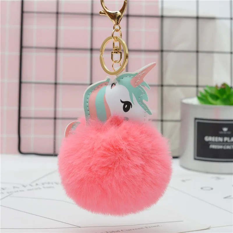 

Pompom Unicorn Keychain Rabbit Fur Ball Horse Key Chain Porte Clef Bag Car Keyring Llavero Mujer Chaveiros Sleutelhanger Trinket