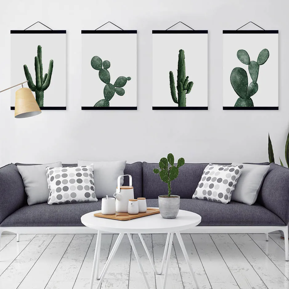 Nordic Modern Floral Watercolor Green Cactus Framed Canvas ...