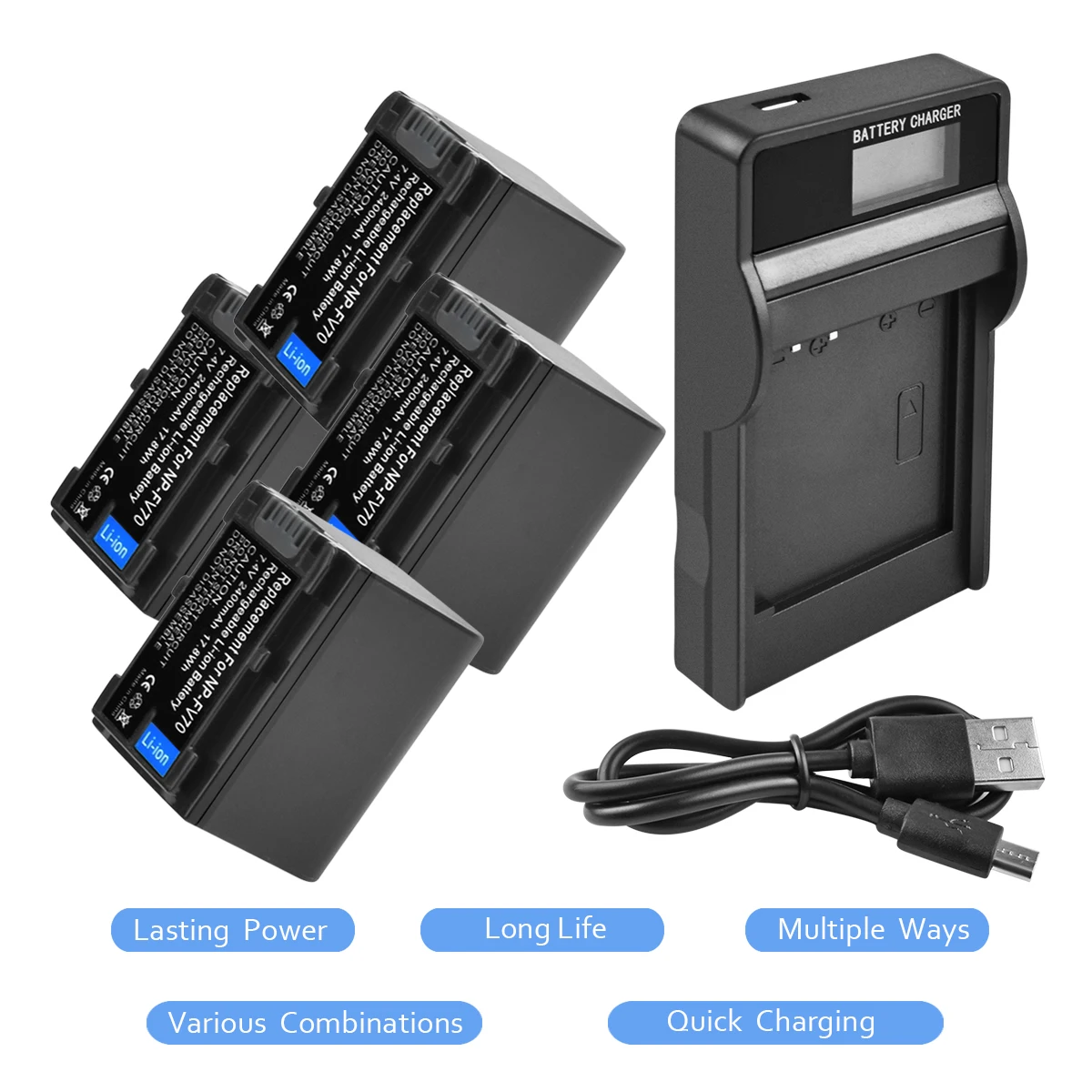 

4PACK 7.4V 2400mAh Li-ion NP-FV70 Battery+Battery charger with LED For SONY NP-FV50 NP-FV100 NP-FH30 NP-FH40 NP-FH60 NP-FH70 L20
