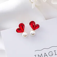 Милые крошечные серьги-гвоздики в форме сердца с кристаллами, очаровательные жемчужные серьги-подвески для женщин, новые модные ювелирные изделия Brincos 6G2006