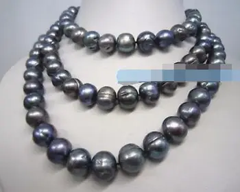 

50" 9-10MM SOUTH SEA NATURAL black PEARL NECKLACE 14K GOLD CLASP