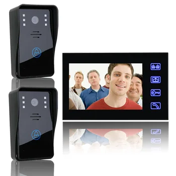 7" Video Door Phone Intercom Doorbell with 2pcs 1000TVL Outdoor Security CCTV Camera wifh 1 pcs Indoor Monitor Home Security 1