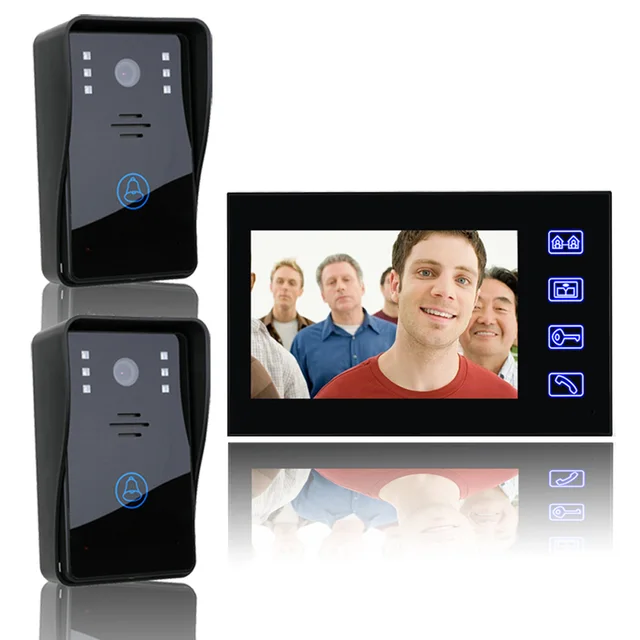 7" Video Door Phone Intercom Doorbell with 2pcs 1000TVL Outdoor Security CCTV Camera wifh 1 pcs Indoor Monitor Home Security 1