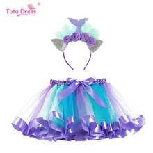 Радужная юбка детская одежда для девочек Пышные юбки Детская повязка на голову для Русалочки, разноцветная мини-юбка Детское бальное платье