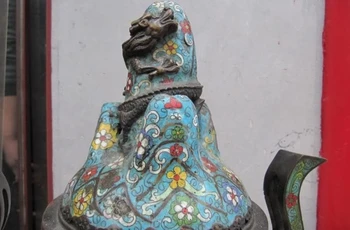 

100% Pure Bronze handwork made cloisonne Dragon hover Hill incense burner Censer