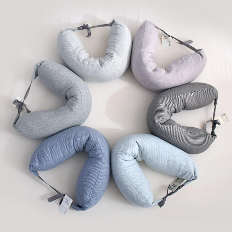 Striped U Shaped Cotton Fabric Travel Pillow Neck Pillows Sleeping