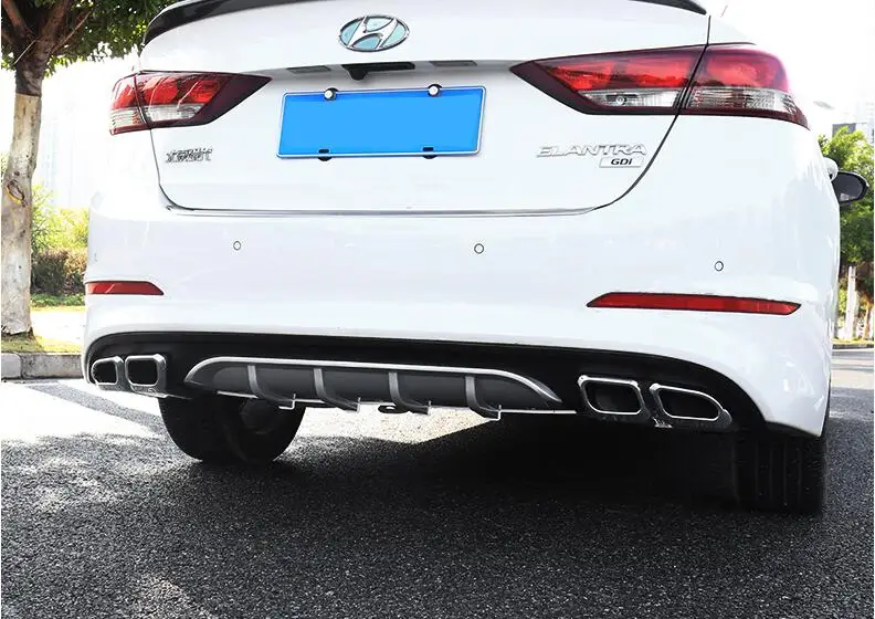 

JIOYNG ABS REAR TRUNK LIP SPOILER DIFFUSER 4 OUTLET PIPE EXHAUST BUMPER PROTECTOR COVER FOR Hyundai Elantra 2017 2018