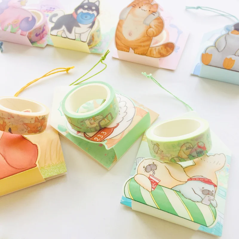 15mm X 5m Kawaii Cats Otter Fox Animals Pendant Decorative Washi Tape DIY Scrapbooking Masking Tape School Office Supply