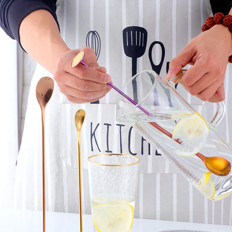 

2 Size Vertical Stainless Steel Mixing Cocktail Spoon Stir Spoon Long Handle Gold Bar Spoon Wine Spoons Barware Bartender Tools
