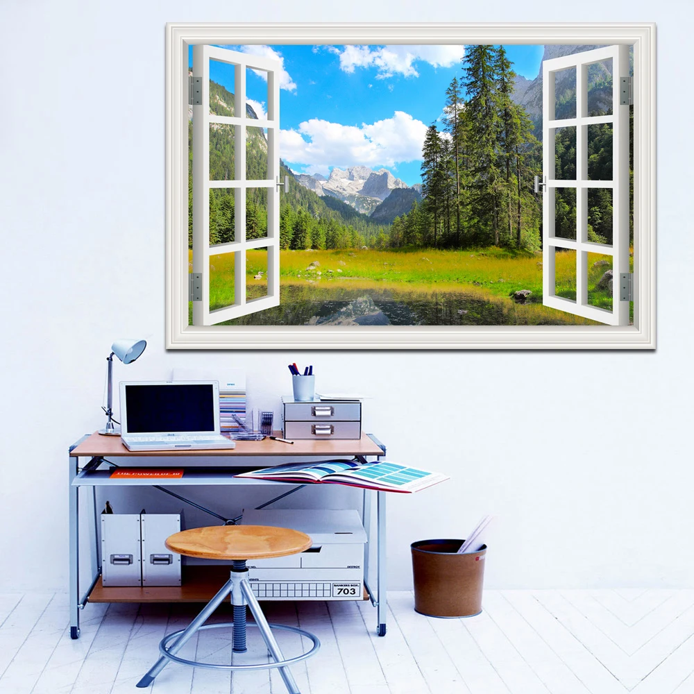 

3d Sticker Sunny Lake Tree Wallpaper Removable Decals Home Decor Window View Wall Art Stickers Top Fashion For Living Room